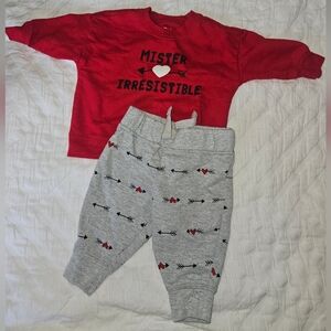 Carter's Red 'Mister Irresistible' Sweatshirt + Grey Heart Arrow Sweatpants